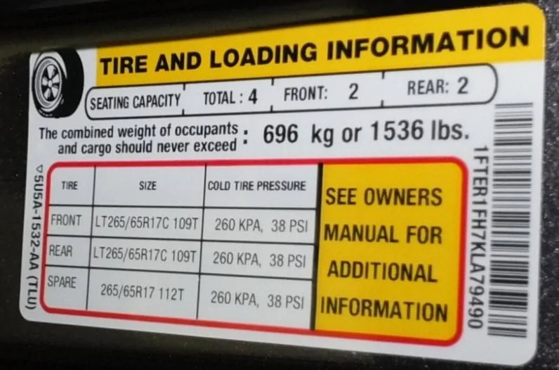 Ford Ranger HenryMac's Build Thread: 2019 Ranger XL  STX  FX4 Magnetic Super Cab Tire Pressure Sticker Rotated