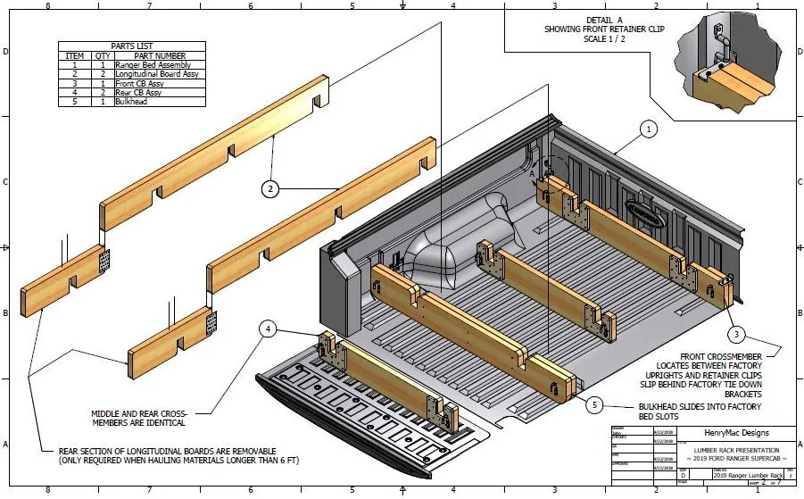 Ford Ranger HenryMac's Build Thread: 2019 Ranger XL  STX  FX4 Magnetic Super Cab 2019 Ranger Lumber Rack Sheet Rev 3 Sheet 2 of 7