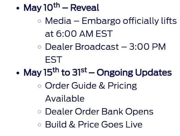 Ford Ranger May 15th to 31st -- Order Guide, Pricing, Order Banks Open, Build & Price Goes Live Screenshot 2023-05-10 at 7.55.08 AM