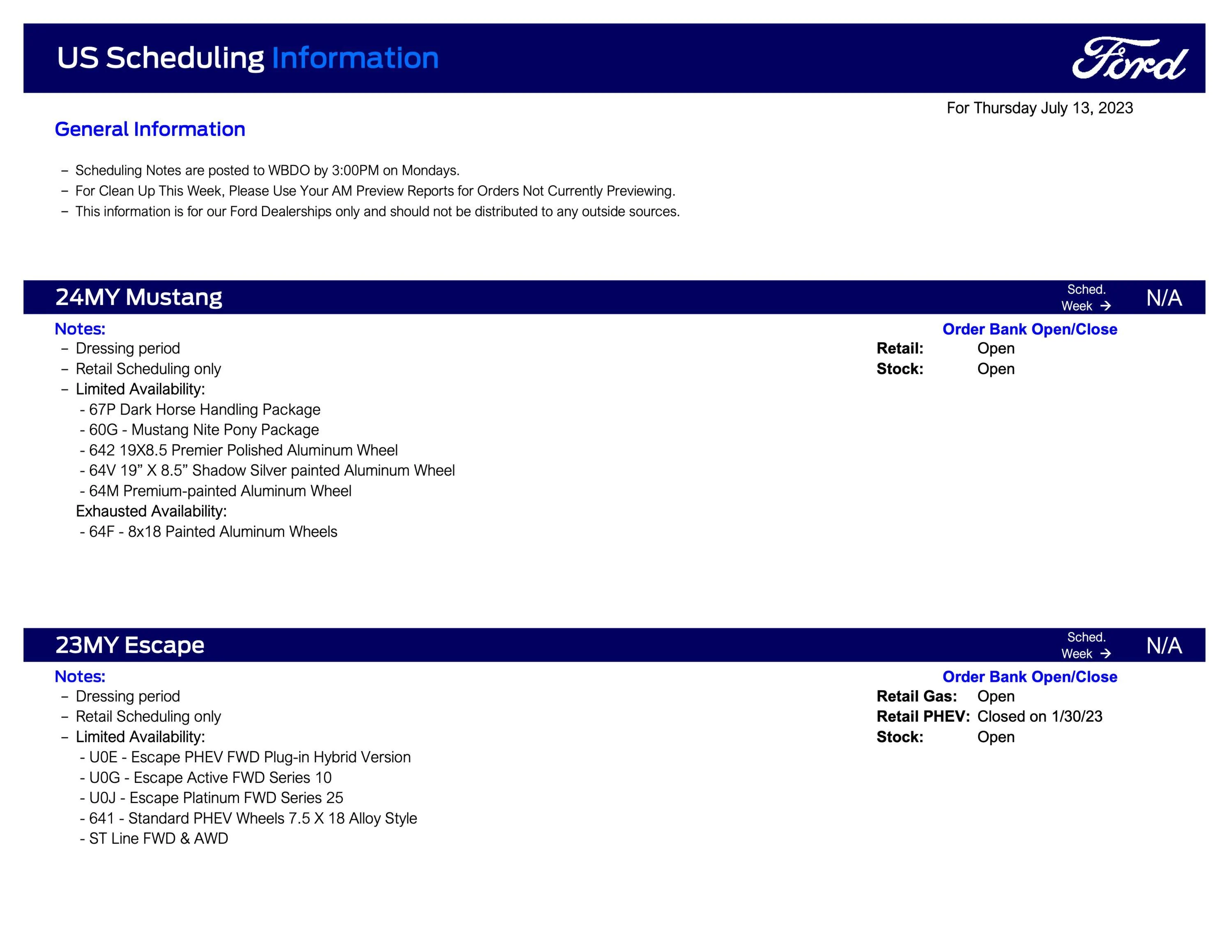 Ford Ranger 2024 Ranger Raptor Scheduling Only This Week (7/13/23) for Production Weeks 9/4 - 9/25 Ford Scheduling Information - 7.10.23-1