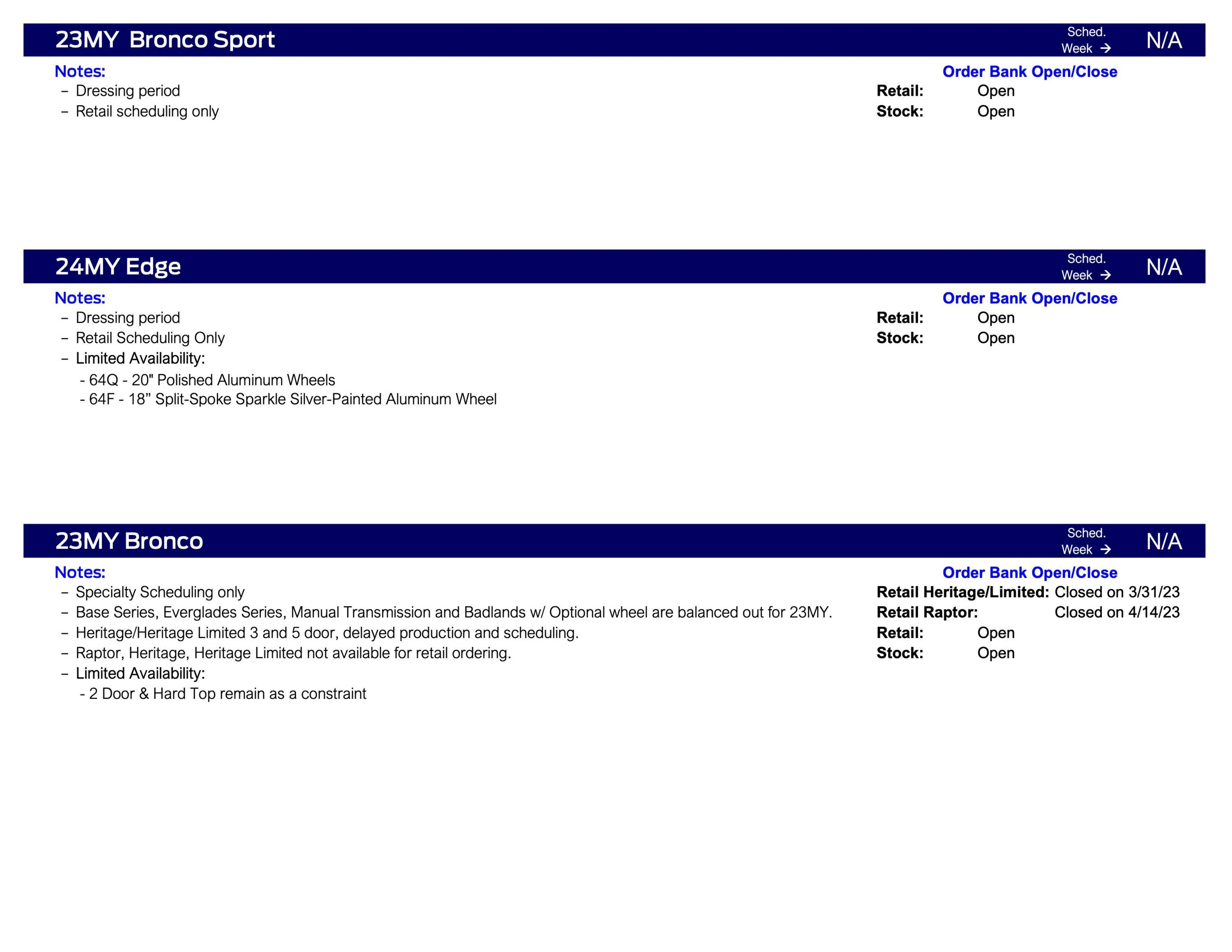 Ford Ranger 2024 Ranger Raptor Scheduling Only This Week (7/13/23) for Production Weeks 9/4 - 9/25 Ford Scheduling Information - 7.10.23-2