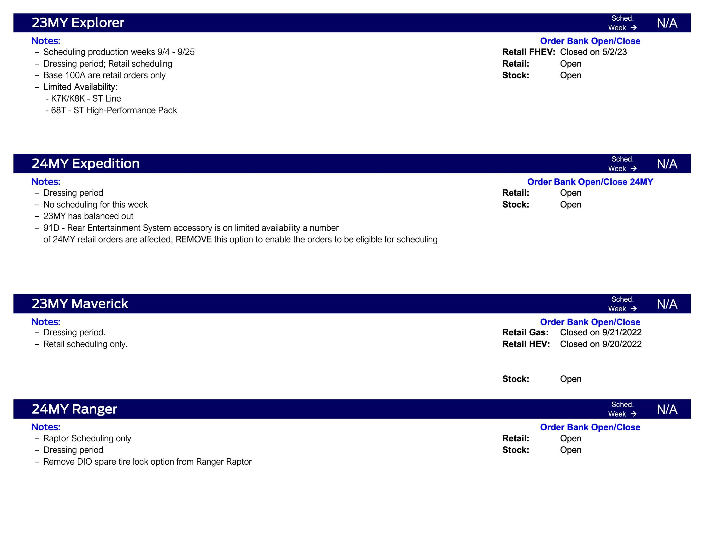 Ford Ranger 2024 Ranger Raptor Scheduling Only This Week (7/13/23) for Production Weeks 9/4 - 9/25 Ford Scheduling Information - 7.10.23-3