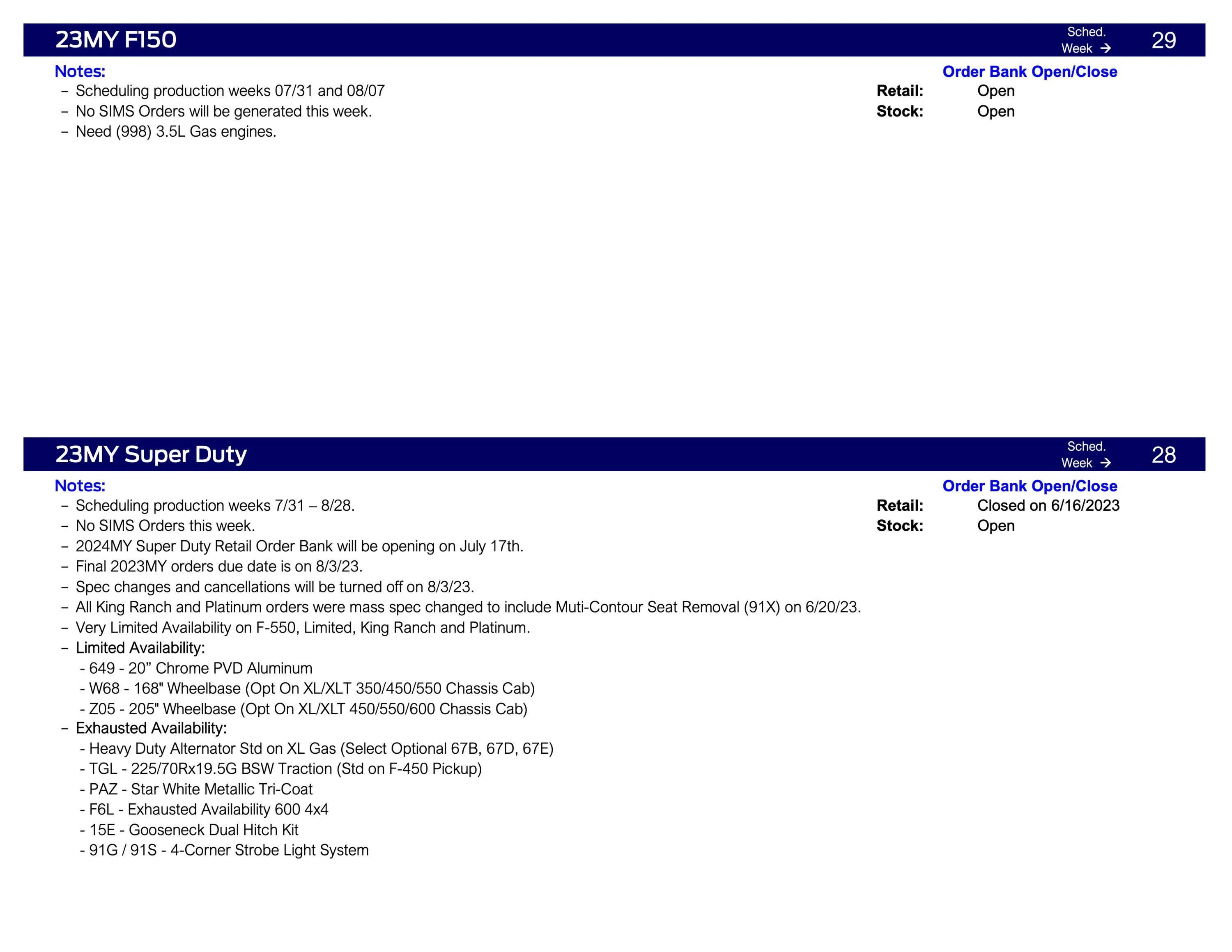Ford Ranger 2024 Ranger Raptor Scheduling Only This Week (7/13/23) for Production Weeks 9/4 - 9/25 Ford Scheduling Information - 7.10.23-4