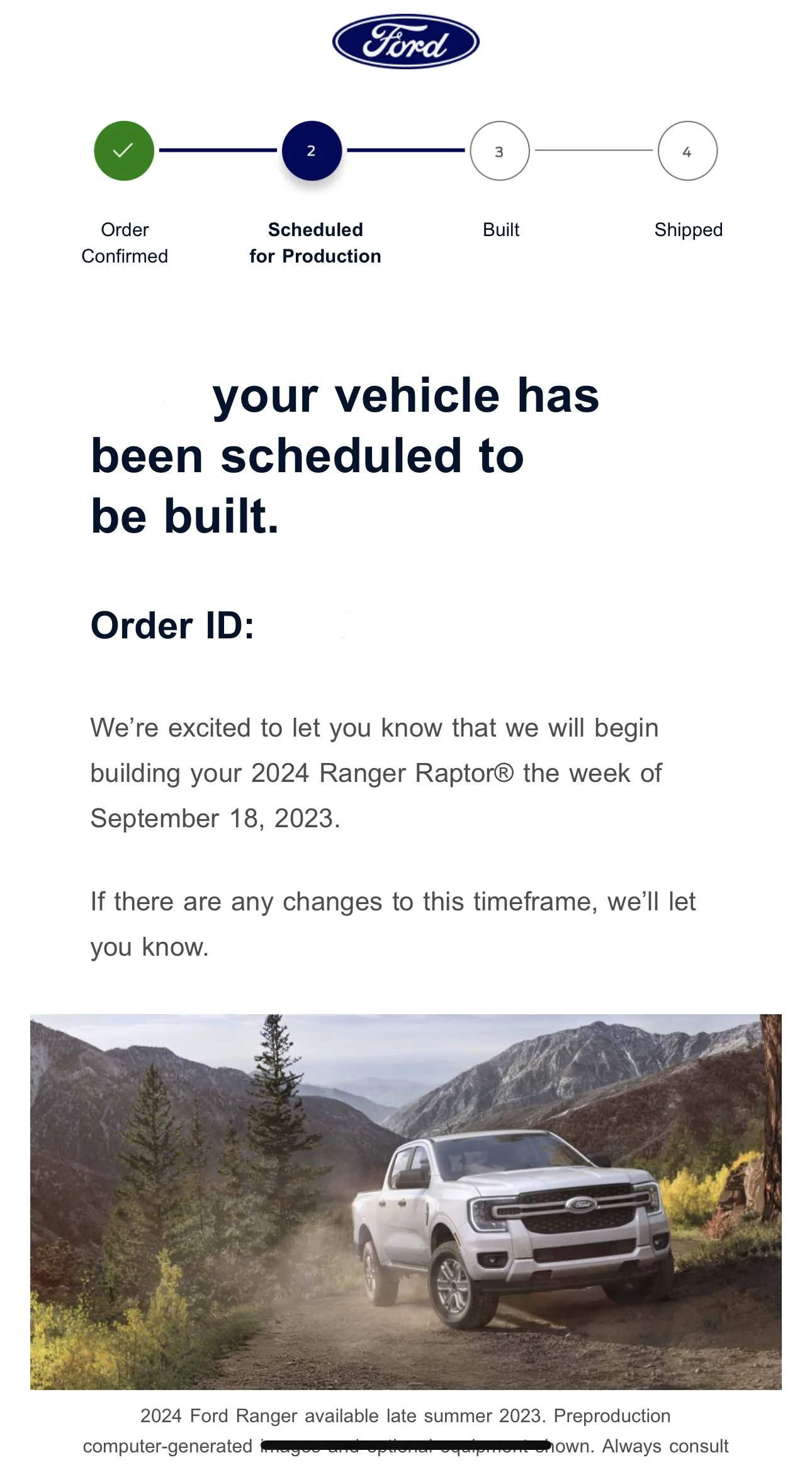 Ford Ranger 2024 Ranger Raptor Scheduling Only This Week (7/13/23) for Production Weeks 9/4 - 9/25 IMG_2139