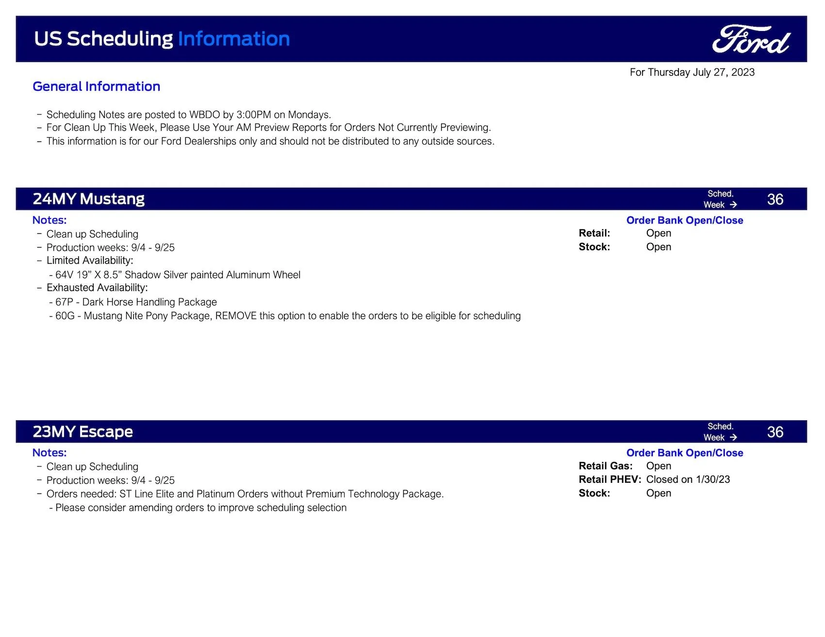 Ford Ranger No Ranger Scheduling This Week (7/27/23) Except 7/24 Special Commit Scheduling for Raptors Ford Scheduling Information - 7.24.23-1