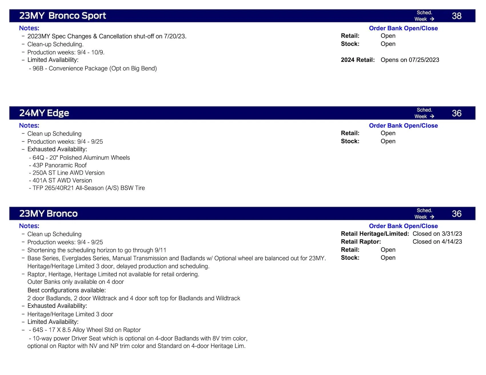 Ford Ranger No Ranger Scheduling This Week (7/27/23) Except 7/24 Special Commit Scheduling for Raptors Ford Scheduling Information - 7.24.23-2