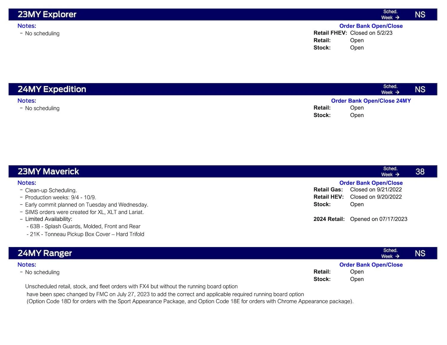Ford Ranger No Ranger Scheduling This Week (8/10/23) Ford Scheduling Notes 8.7.23-3