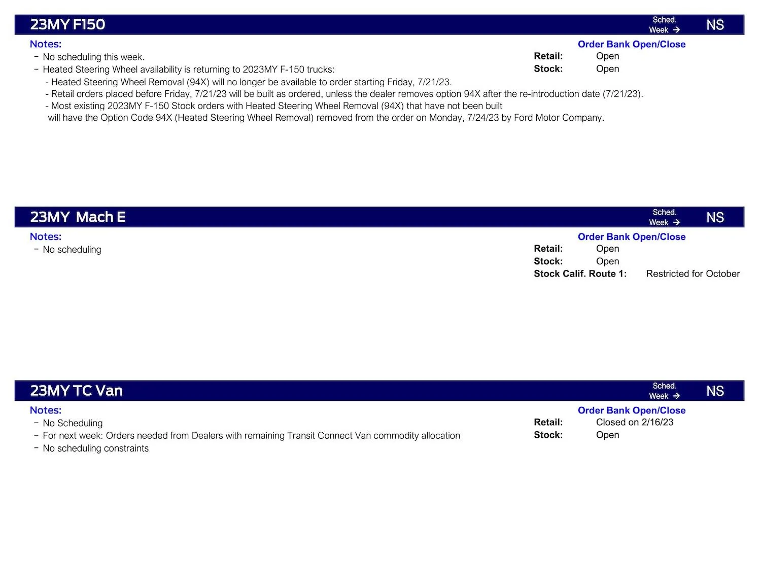 Ford Ranger No Ranger Scheduling This Week (8/10/23) Ford Scheduling Notes 8.7.23-5