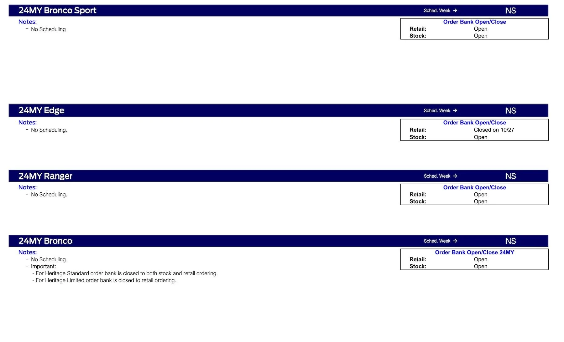 Ford Ranger 2024 Ranger No Scheduling This Week (12/21/23) Ford Scheduling Notes - 12.18.23-2