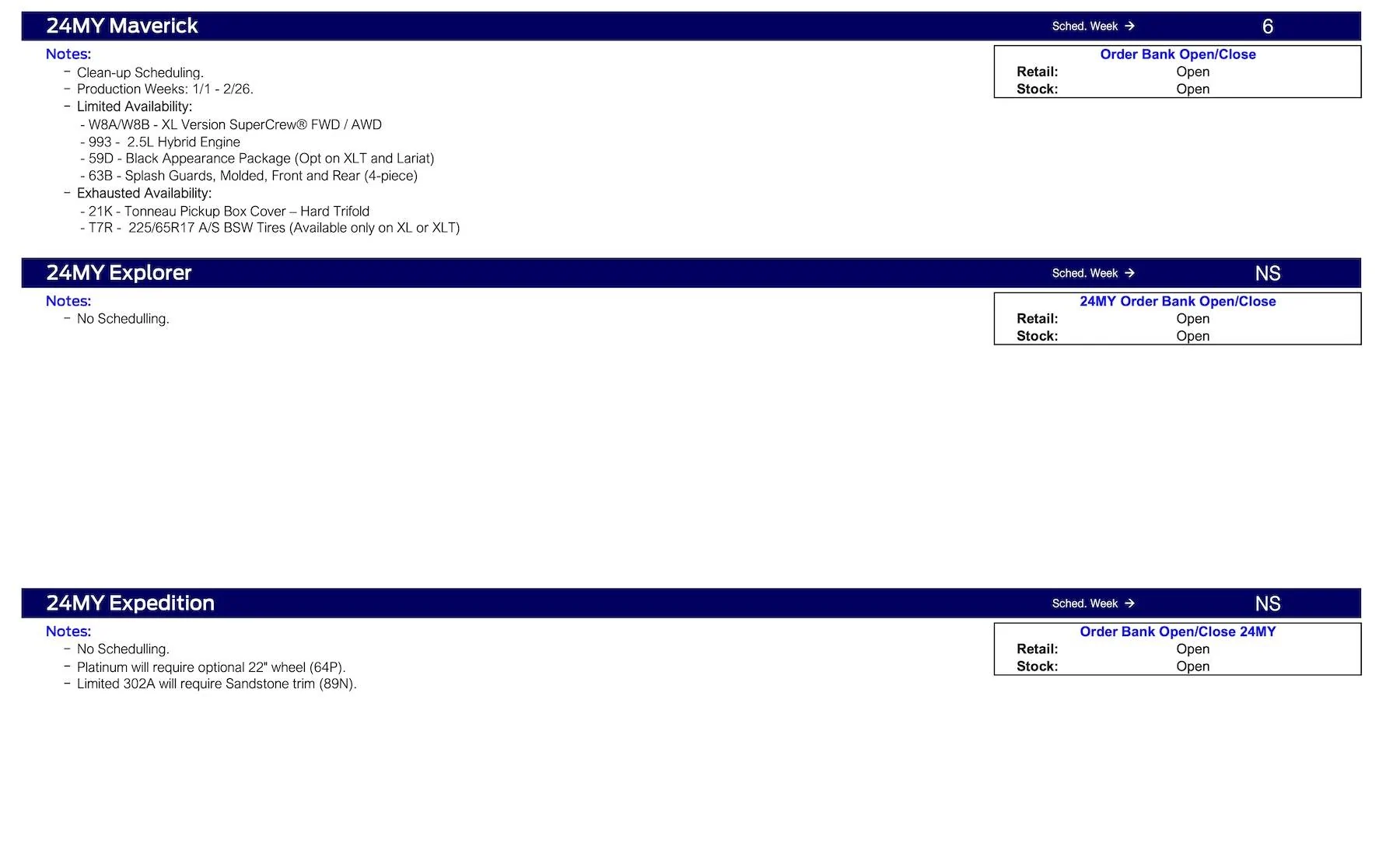 Ford Ranger 2024 Ranger No Scheduling This Week (12/21/23) Ford Scheduling Notes - 12.18.23-3