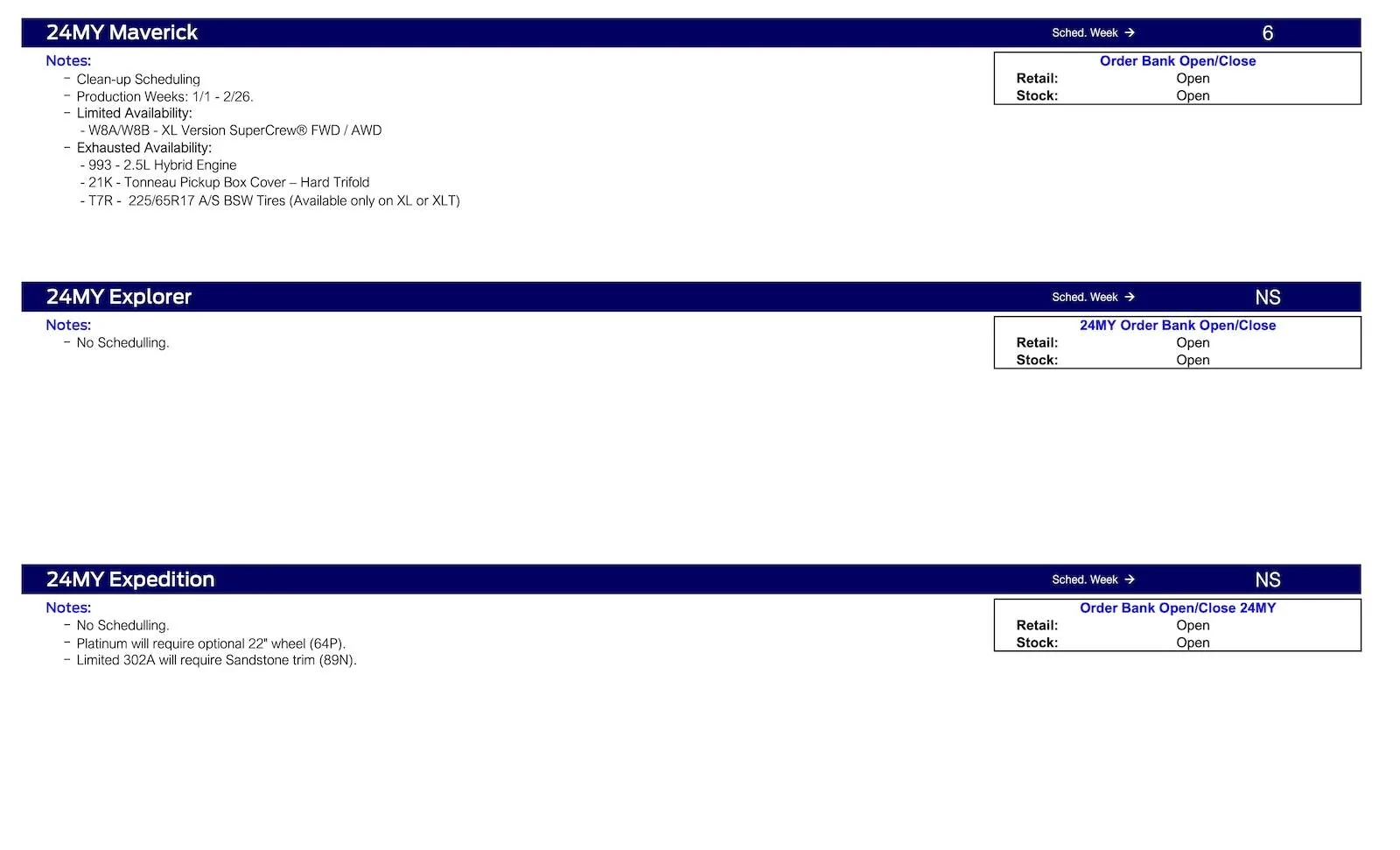 Ford Ranger 2024 Ranger February Clean-up Scheduling This Week (1/4/24) Ford Scheduling Notes - 1.2.24-3
