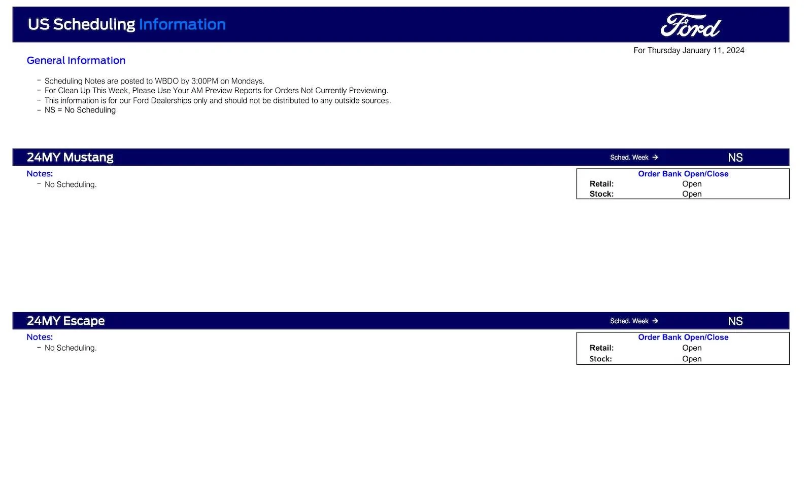 Ford Ranger 2024 Ranger Not Scheduling This Week (1/11/24) Ford Scheduling Notes - 1.8.24-1
