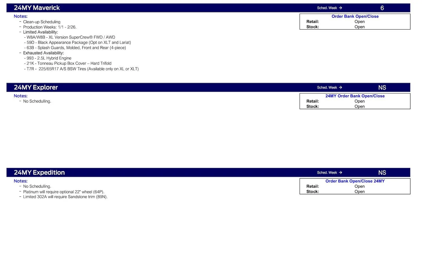 Ford Ranger 2024 Ranger Not Scheduling This Week (1/11/24) Ford Scheduling Notes - 1.8.24-3