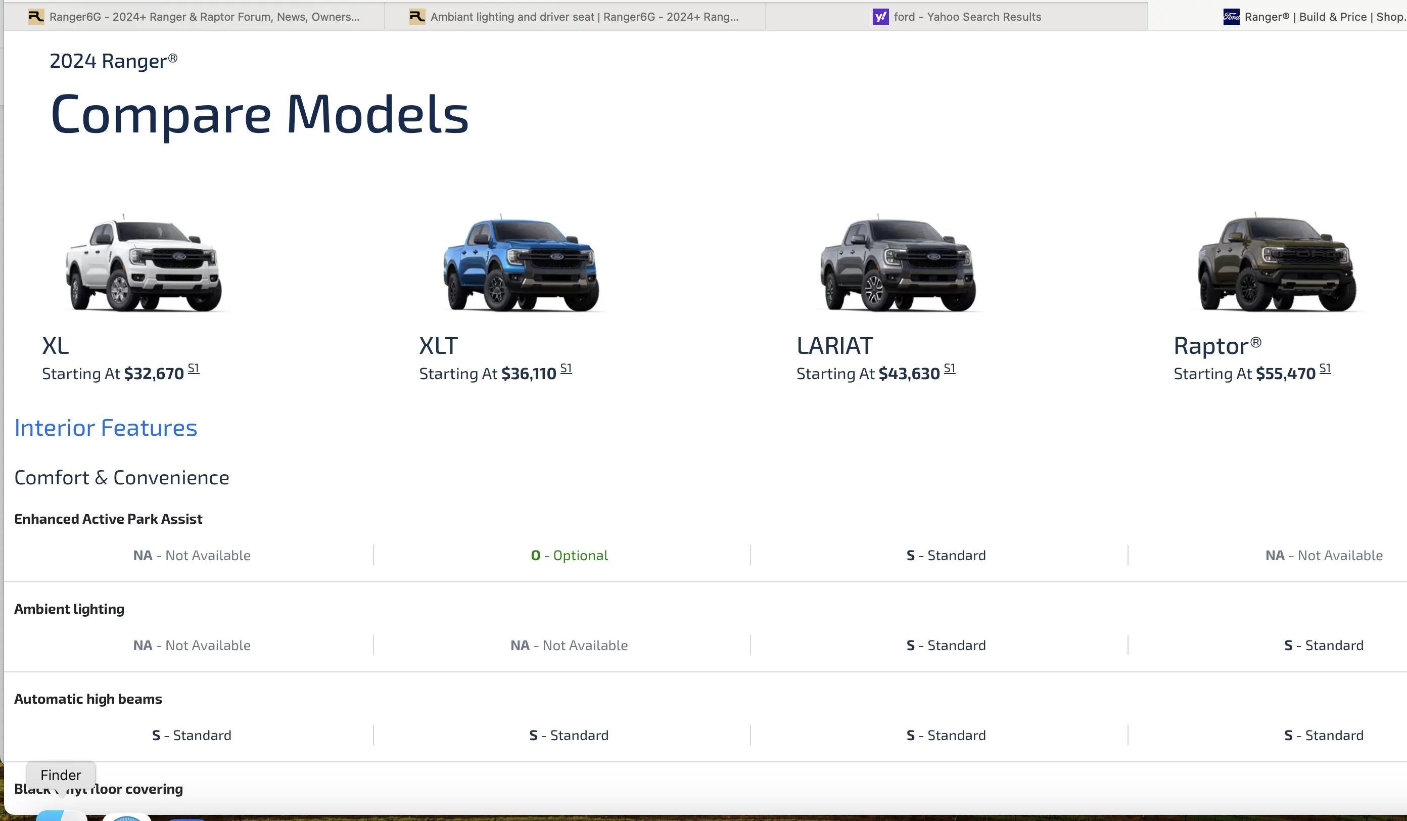 Ford Ranger Ambiant lighting and driver seat Screenshot 2024-01-16 at 5.30.20 PM