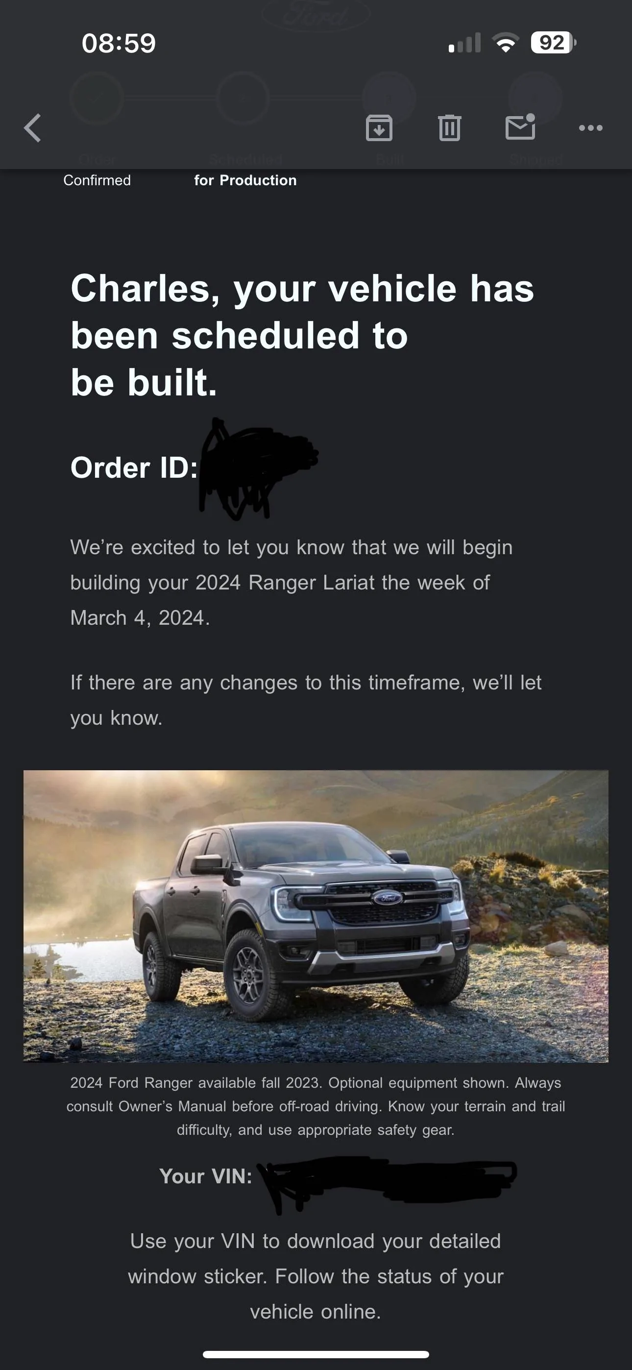 Ford Ranger Houston, we have a build date! IMG_2501