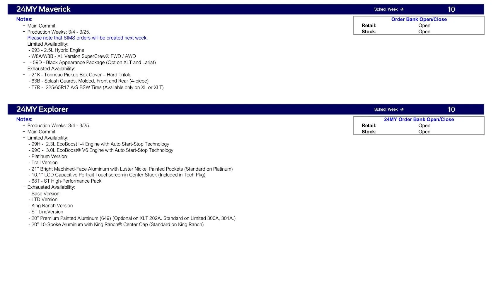 Ford Ranger 2024 Ranger Main Commit Scheduling This Week (1/25/24) for Production Weeks 3/4 - 3/25 [No Raptor Scheduling] Ford Scheduling Notes - 1.22.24-13