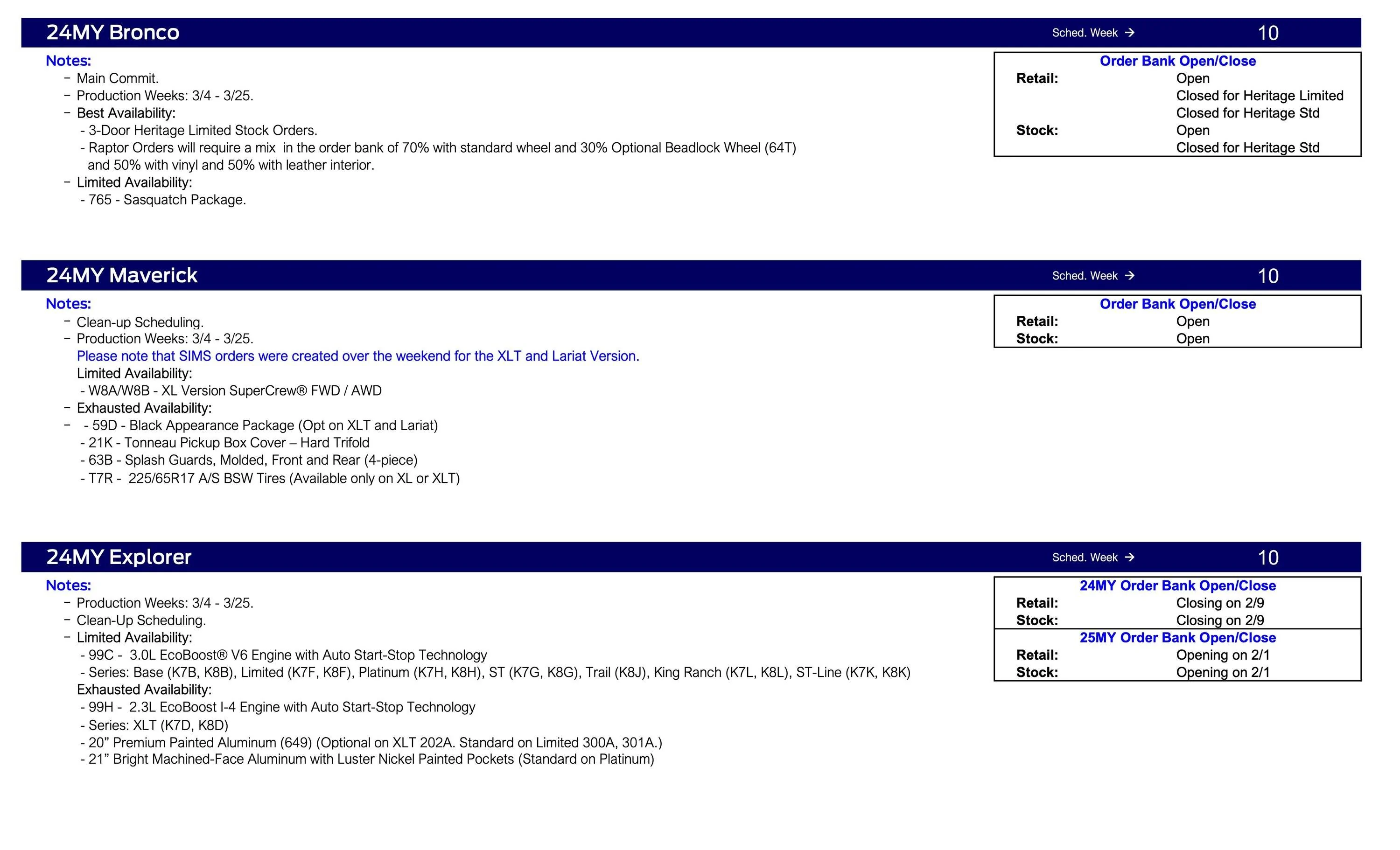 Ford Ranger 2024 Ranger No Scheduling This Week (2/1/24) Ford Scheduling Notes - 1.29.24-3
