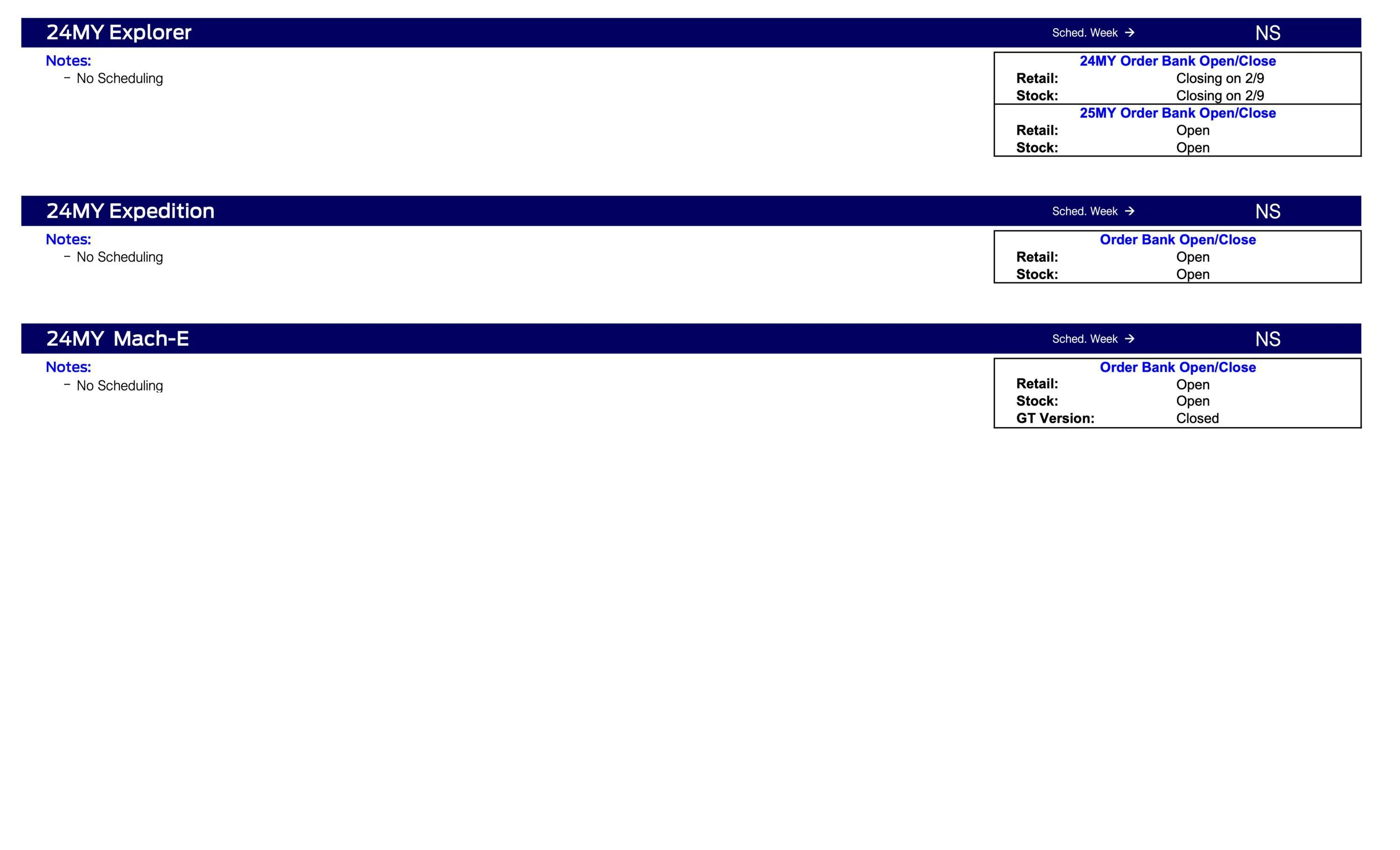 Ford Ranger 2024 Ranger No Scheduling This Week (2/8/24) Ford Scheduling Notes - 2.5.24-3
