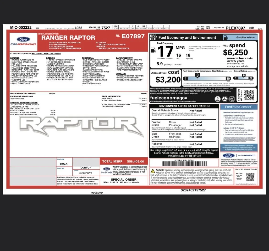 Ford Ranger In production and window sticker IMG_3602