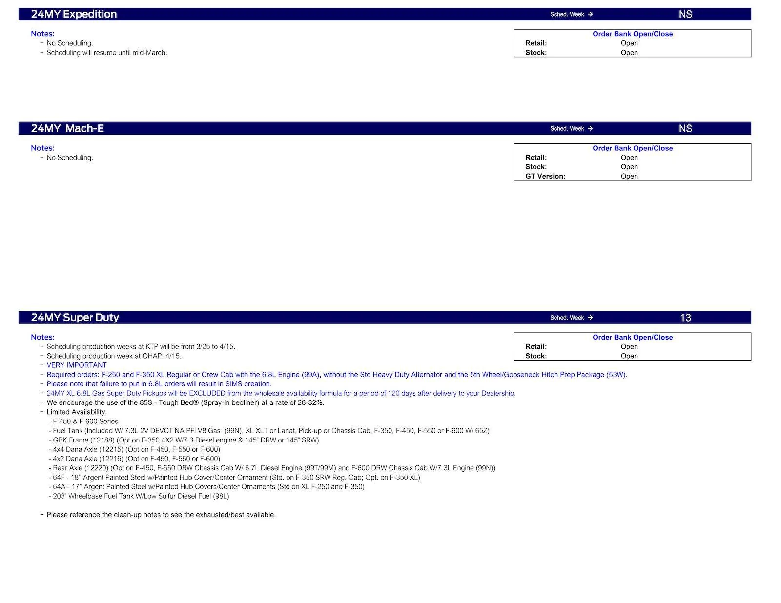 Ford Ranger 2024 Ranger No Scheduling This Week (2/29/24) Ford Scheduling Notes - 2.26.24-3