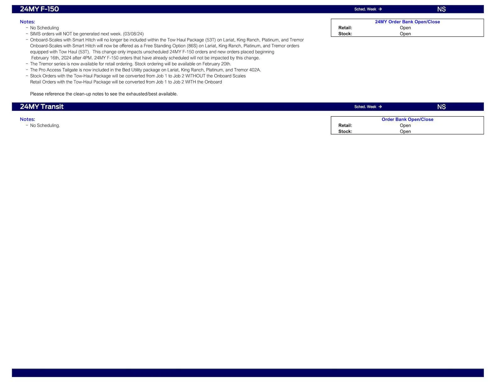 Ford Ranger 2024 Ranger No Scheduling This Week (2/29/24) Ford Scheduling Notes - 2.26.24-4