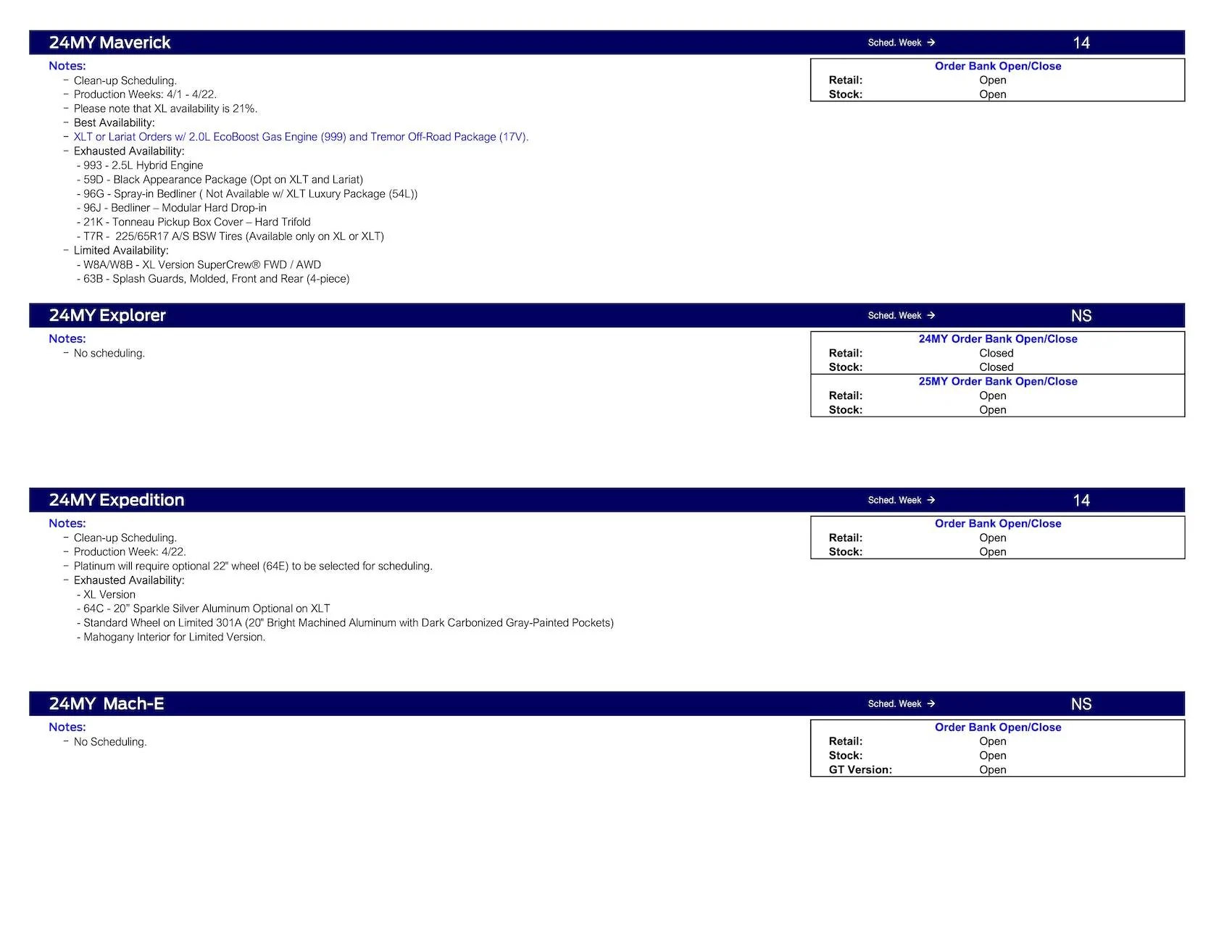 Ford Ranger 2024 Ranger No Scheduling This Week (3/7/24) Ford Scheduling Notes - 3.4.24-2