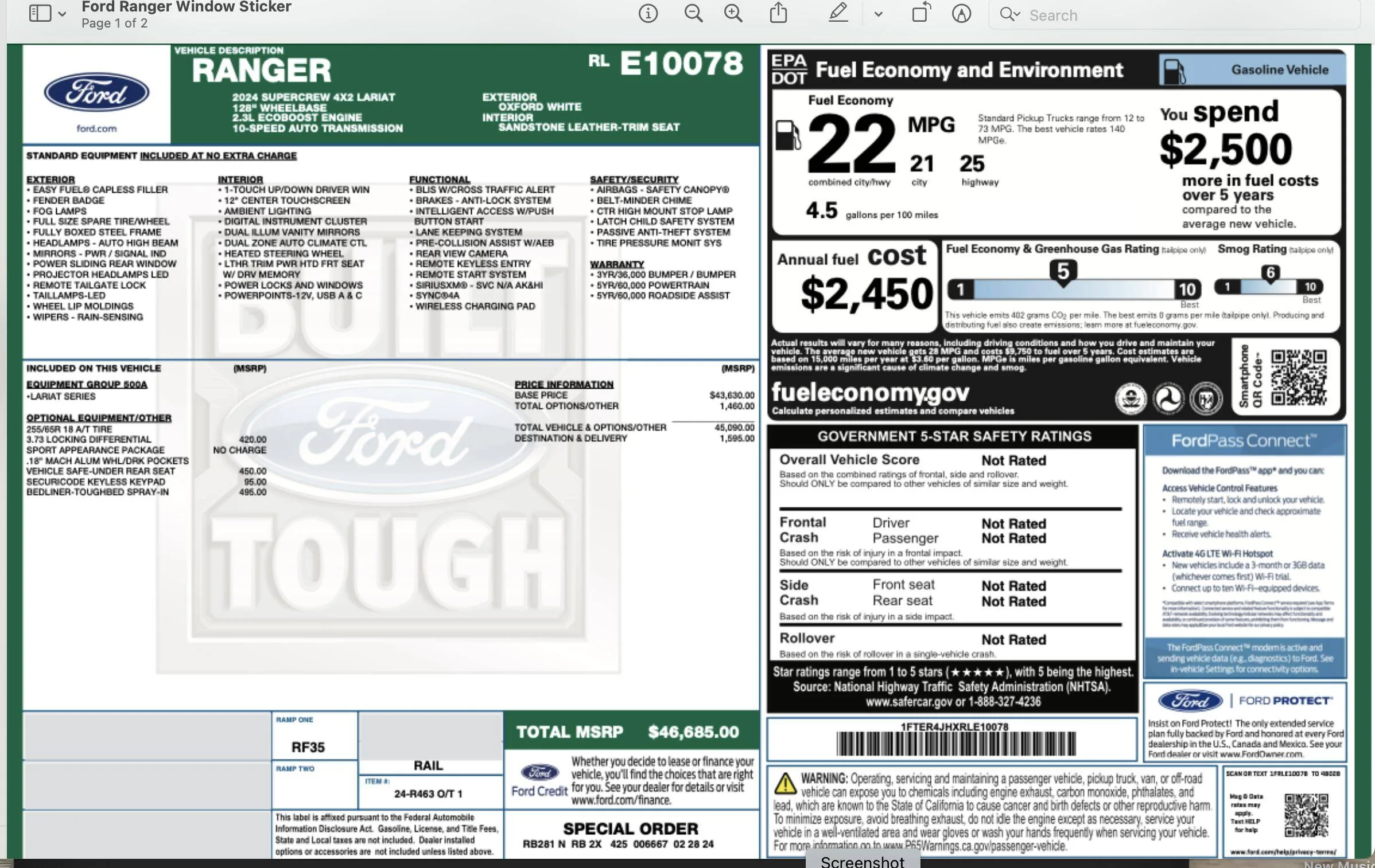 Ford Ranger News Flash - My Lariat is officially in production 😃 Ranger Lariat Window Sticker