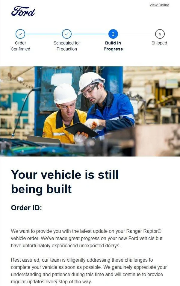 Ford Ranger Order Tracker Status Vehicle Still Being Built