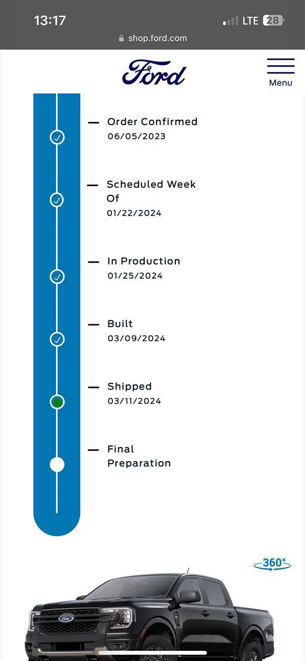 Ford Ranger Order Tracker Status IMG_0135