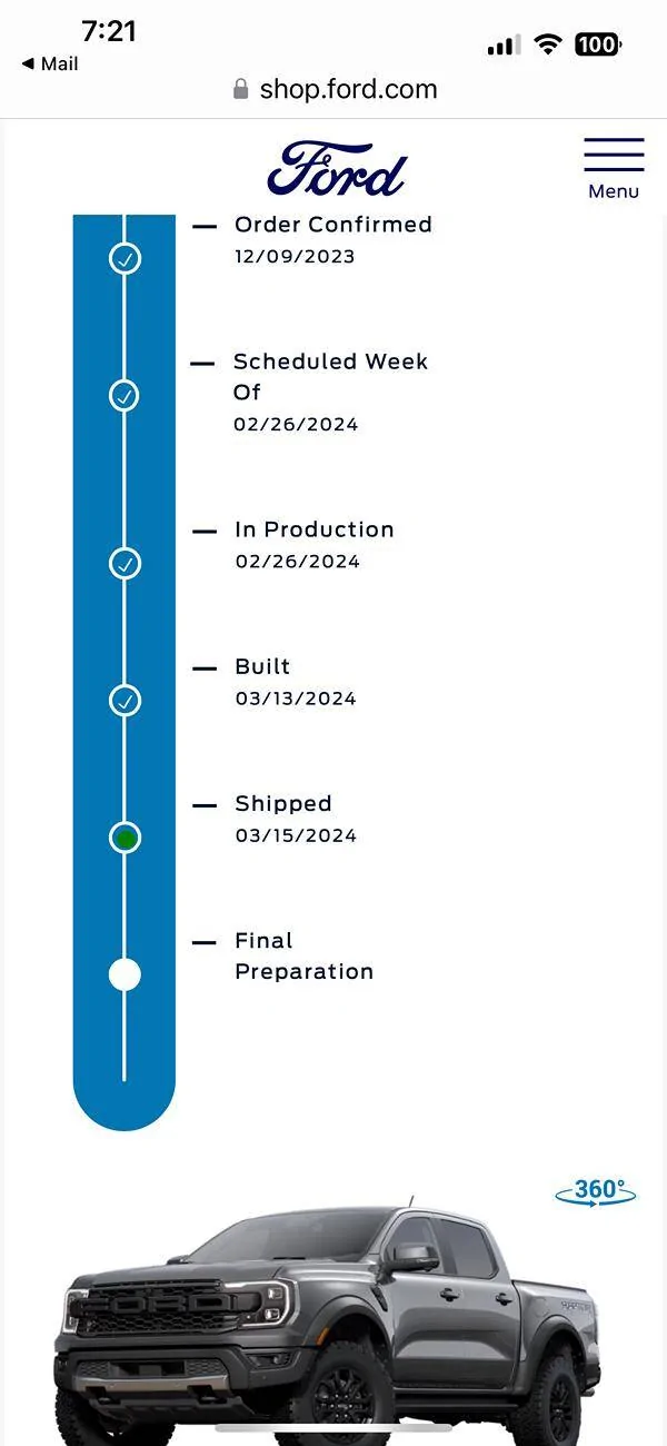 Ford Ranger Order Tracker Status IMG_3205