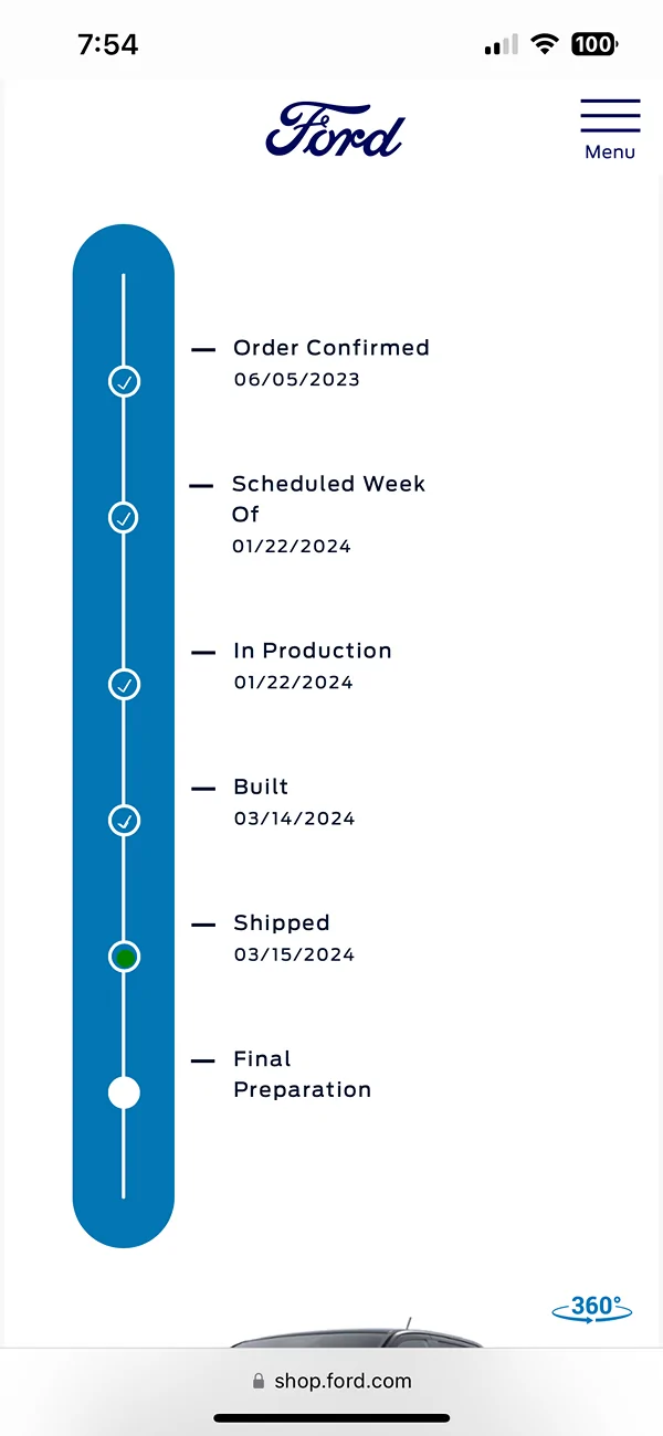 Ford Ranger Order Tracker Status IMG_6613