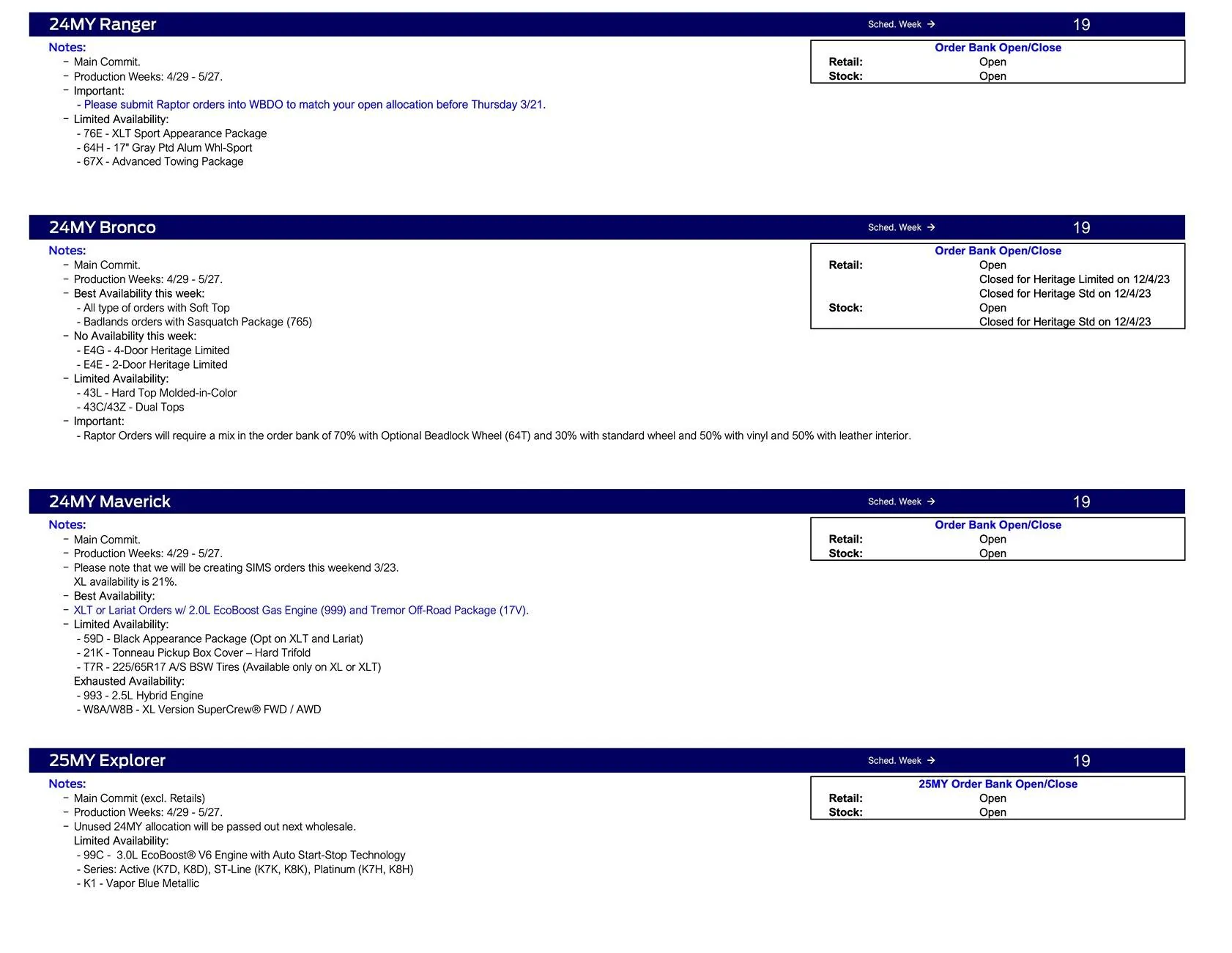 Ford Ranger 2024 Ranger Scheduling This Week (3/21/24) for Production Weeks 4/29 - 5/27 Ford Scheduling Notes - 3.18.24-2