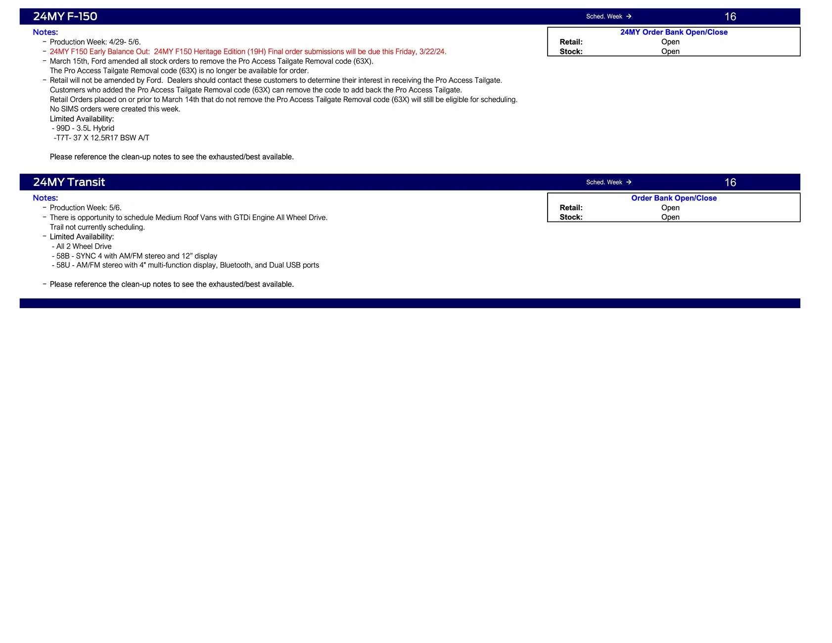 Ford Ranger 2024 Ranger Scheduling This Week (3/21/24) for Production Weeks 4/29 - 5/27 Ford Scheduling Notes - 3.18.24-4