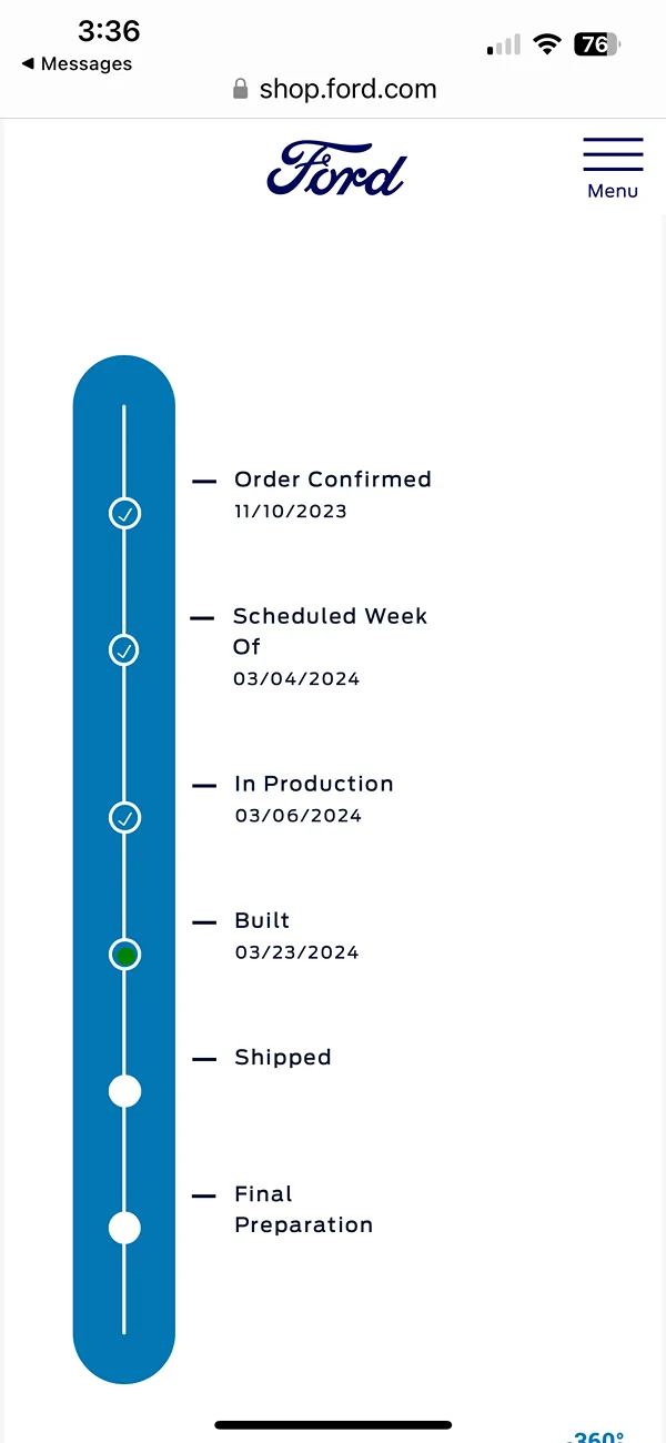 Ford Ranger Order Tracker Status IMG_1674