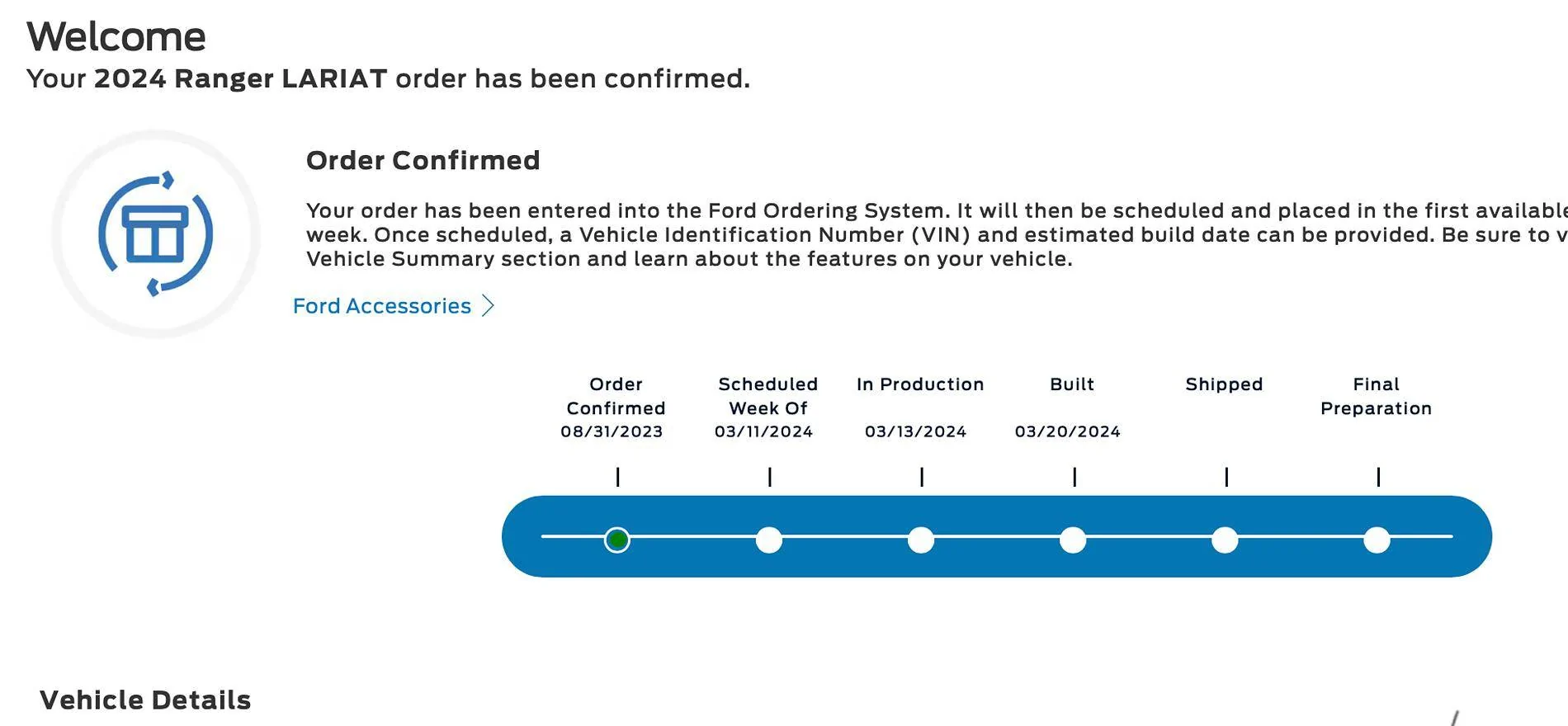 Ford Ranger My tracking now is reset to just order confirmation date back from the built date dot Screenshot 2024-03-31 at 8.34.29 AM