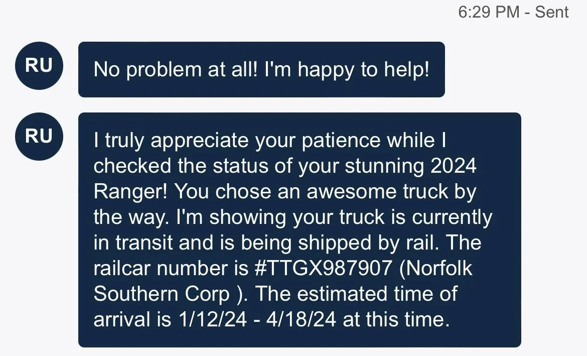 Ford Ranger Order Tracker Status IMG_1681