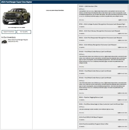 Ford Ranger $1,000 Factory Rebate for Pre-Order Customers (Experiences Upon Delivery) Incentives