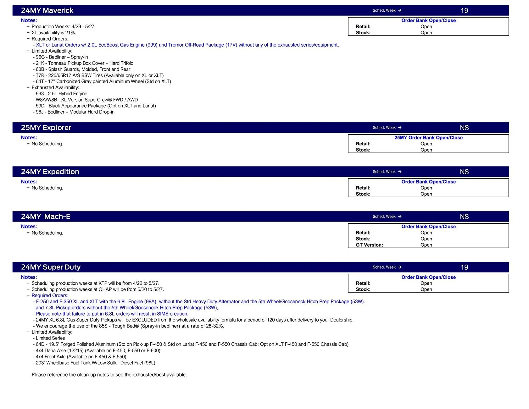 Ford Ranger 2024 Ranger No Scheduling This Week (4/4/24) Ford Scheduling Notes - 4.2.24-2