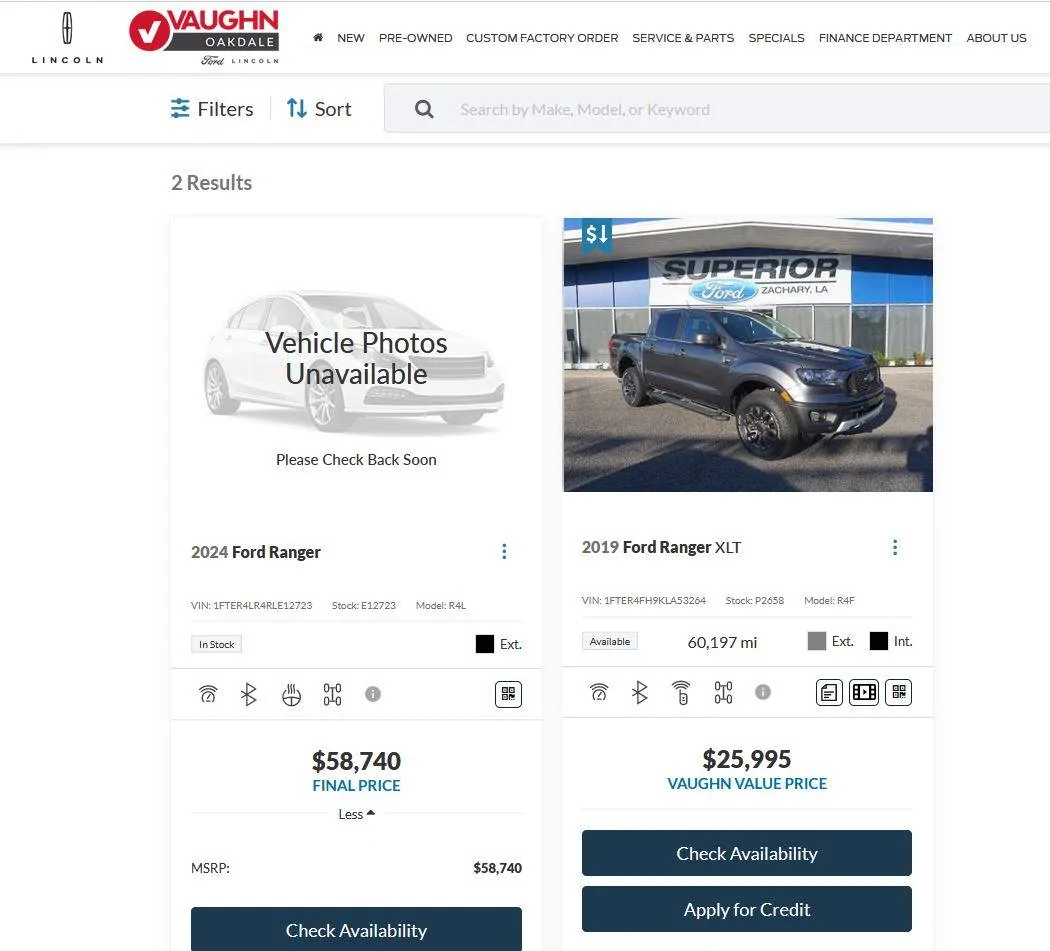 Ford Ranger My Ranger Raptor listed on the Dealers Website Oakdale Ford
