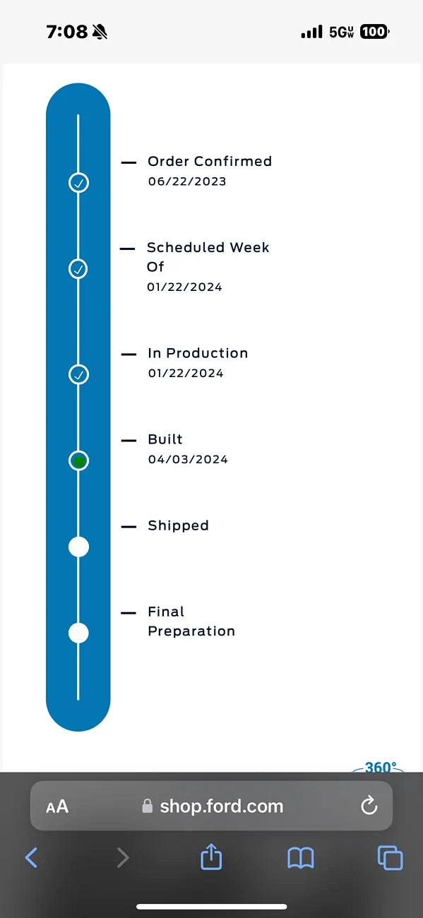 Ford Ranger Order Tracker Status IMG_5965