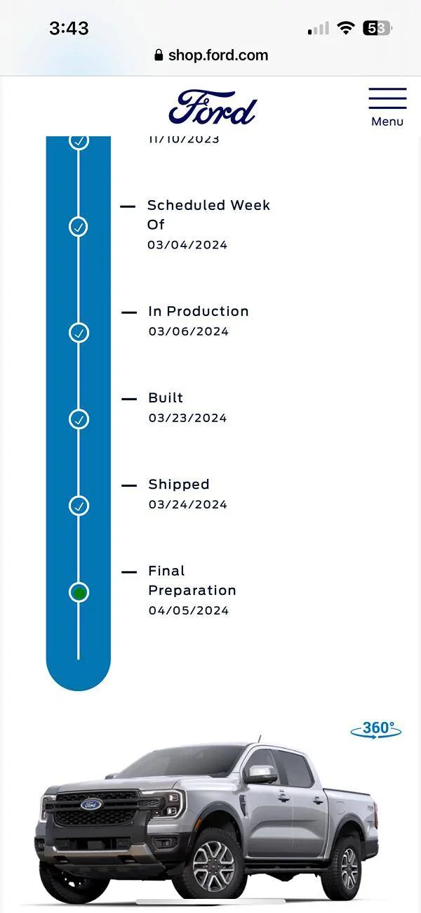 Ford Ranger Order Tracker Status IMG_1692