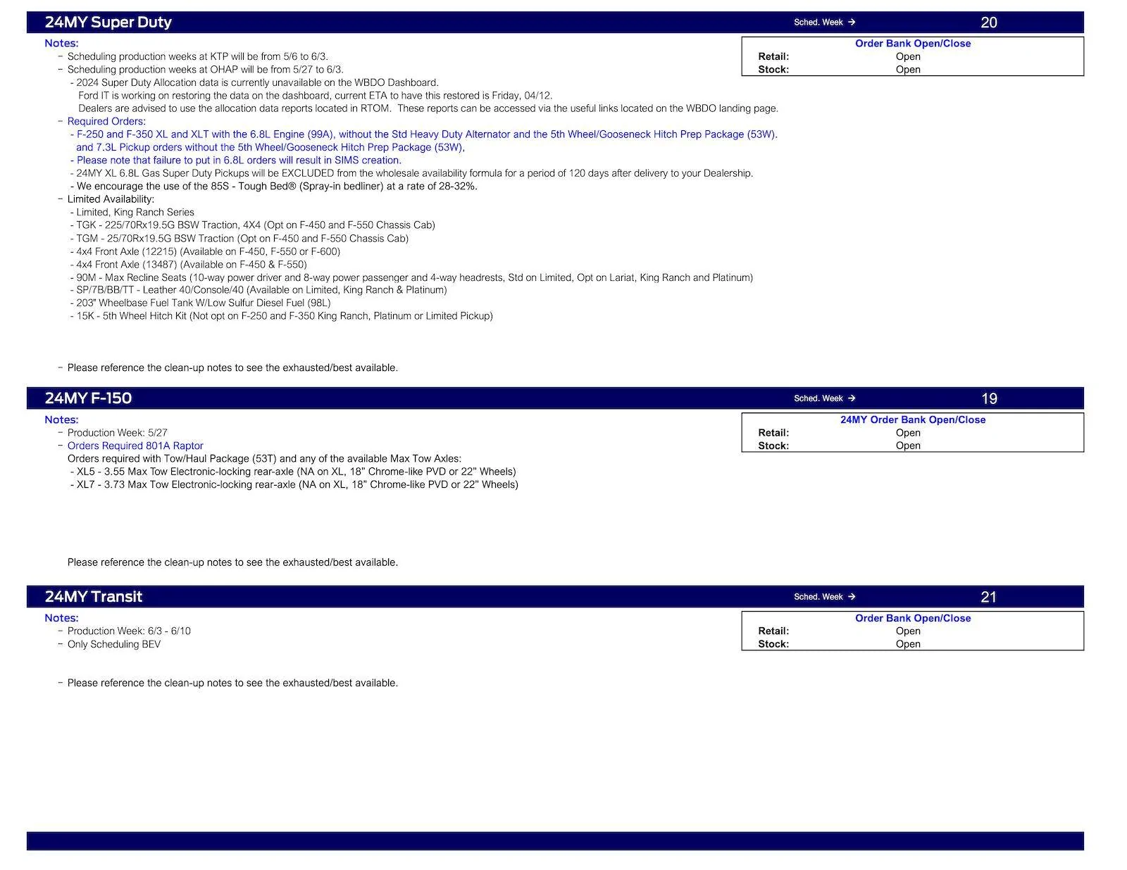 Ford Ranger 2024 Ranger Scheduling Only Raptors This Week (4/11/24) for Production Weeks 6/3 - 6/24 Ford Scheduling Notes - 4.8.24 -3