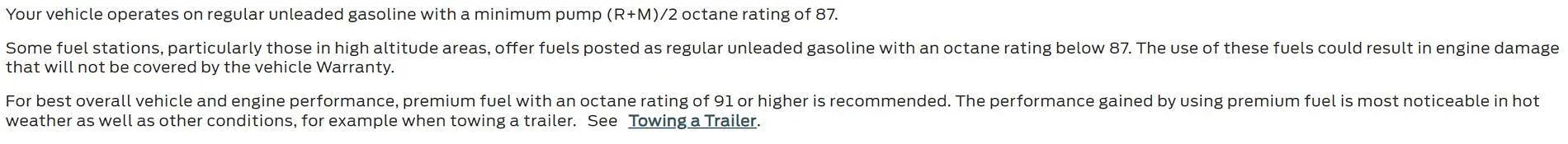 Ford Ranger Is the official 405 posted horsepower on 87 octane? fuel