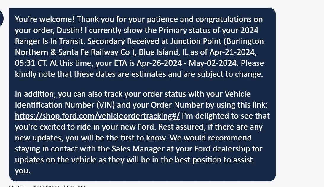 Ford Ranger Order Tracker IMG_5352