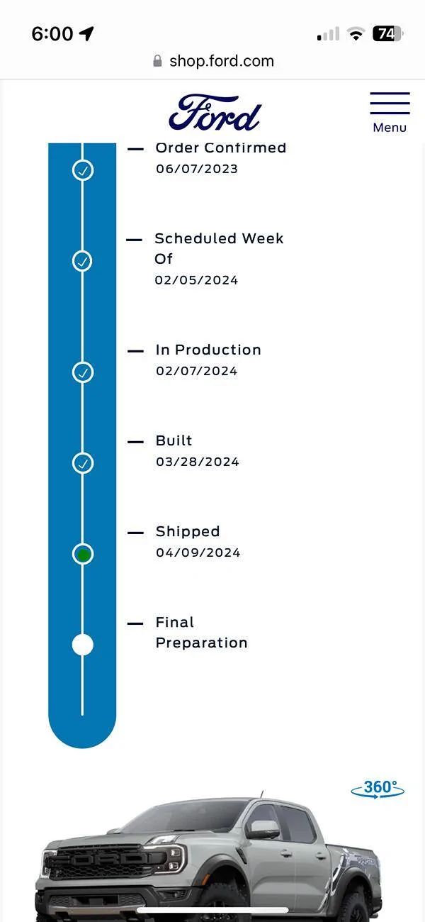 Ford Ranger Order Tracker Status IMG_6436