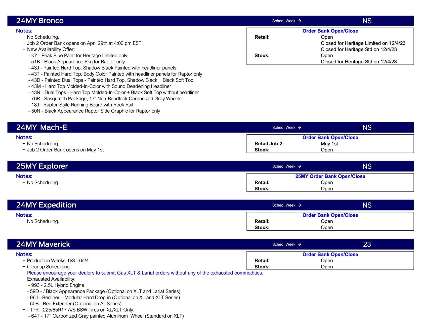 Ford Ranger 2024 Ranger No Scheduling This Week (5/2/24) Ford Scheduling Notes - 4.29.24-2