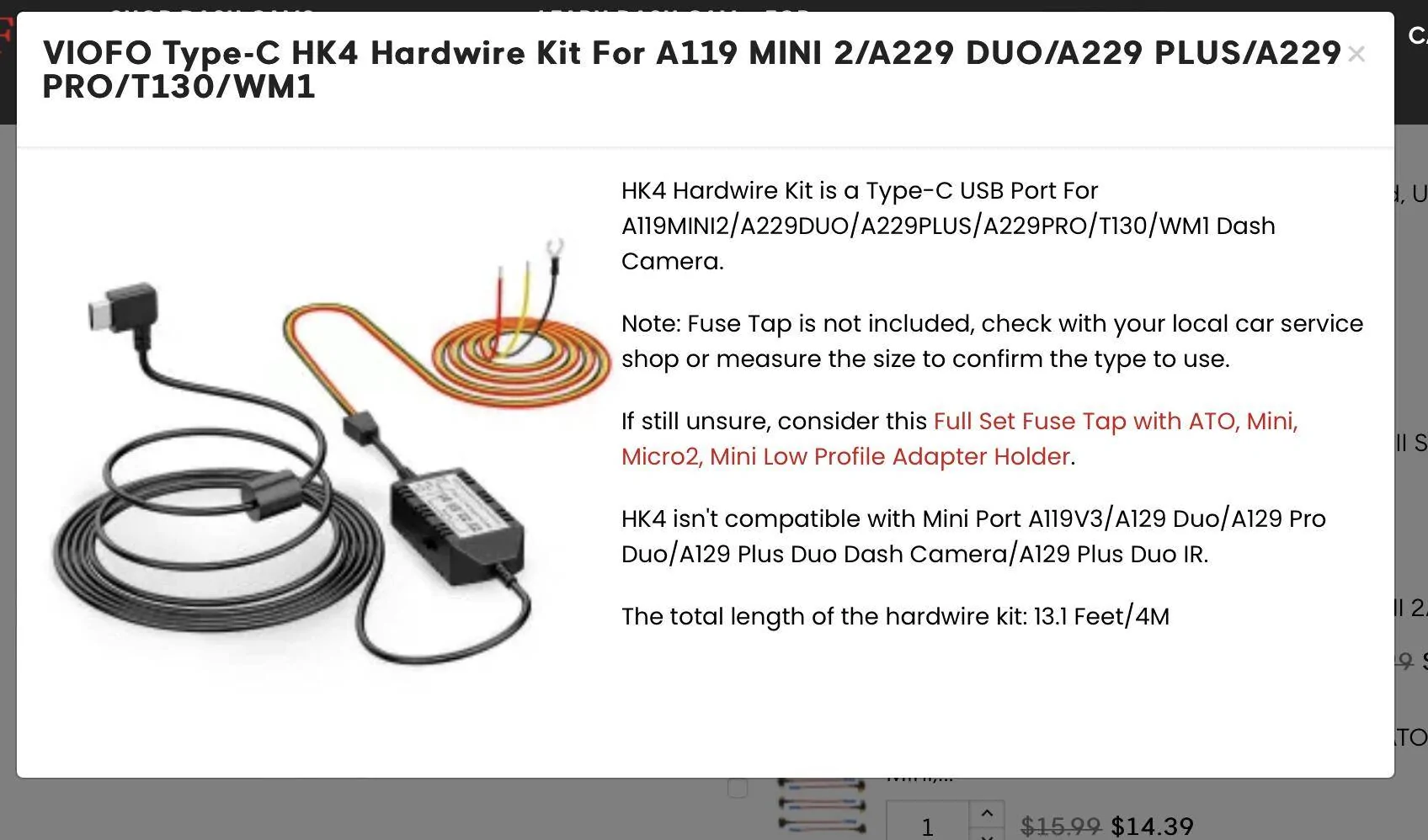 Ford Ranger Dash Cam Fuse Taps Viofo Hard power wir