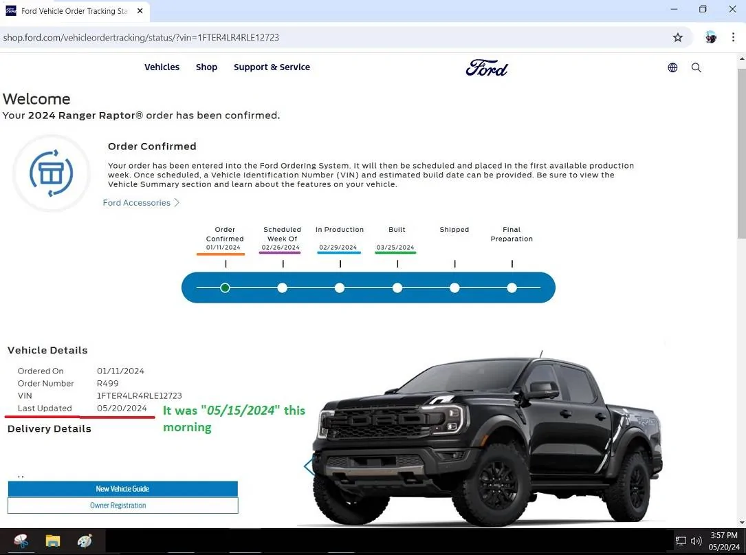 Ford Ranger LOSING MY MIND!   5/13 pushed to 5/20, then 5/27 and now 6/3....   If it moves again I may be out. 5-20-2024 Raptor Status Update No Chang