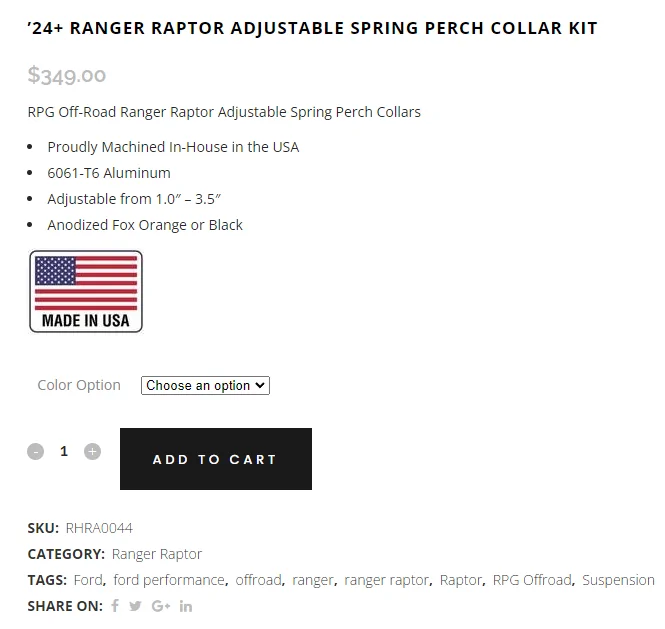 Ford Ranger RPG Off-Road Ranger Raptor (US) Spring Perch Collar Kit - Adjustable & Static 1716919763180-7a