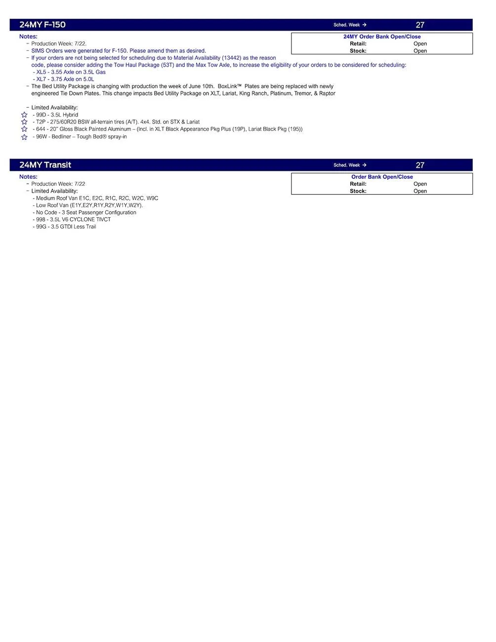 Ford Ranger 2024 Ranger No Scheduling This Week (5/30/24) US Ford Scheduling Notes - 5.28.24-3